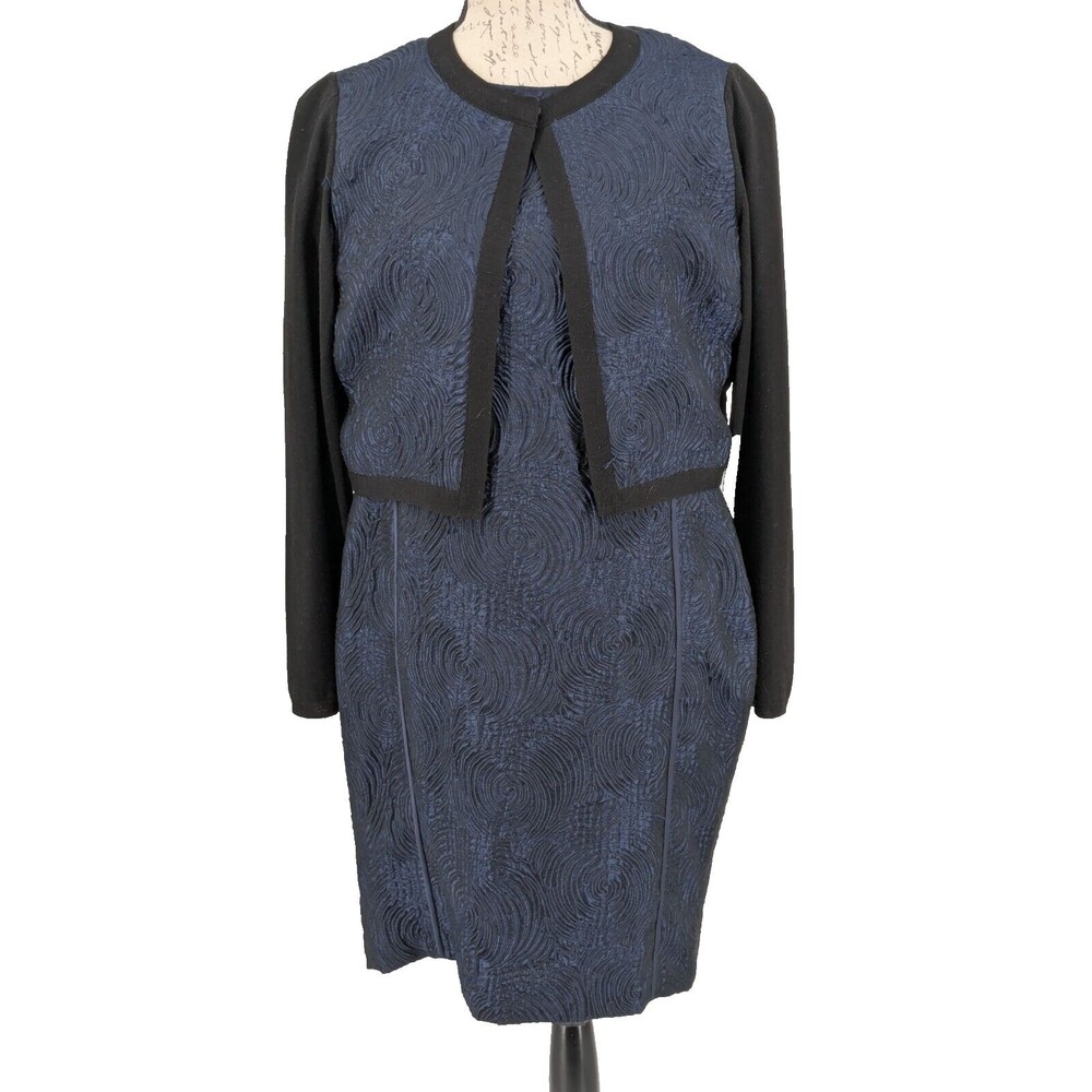 Lafayette 148 Two Piece Dress 12 Navy Black Boardroom Symphony Great